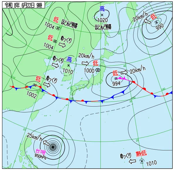 2026年6月22日9時の速報天気図