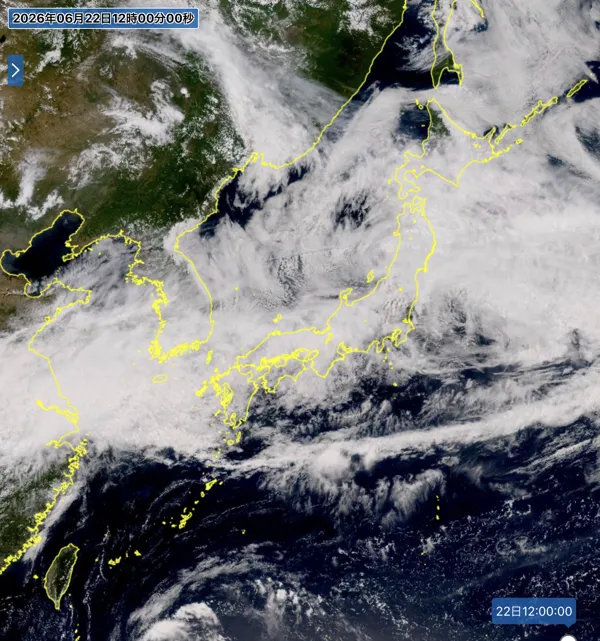 2026年6月22日12時の日本周辺の衛星可視画像