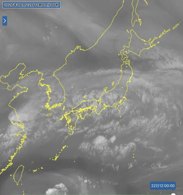 2026年6月22日12時の日本周辺の衛星水蒸気画像