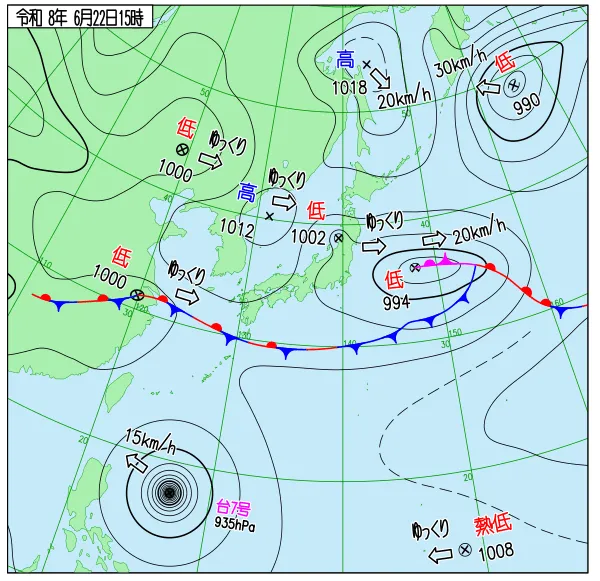 2026年6月22日15時の速報天気図
