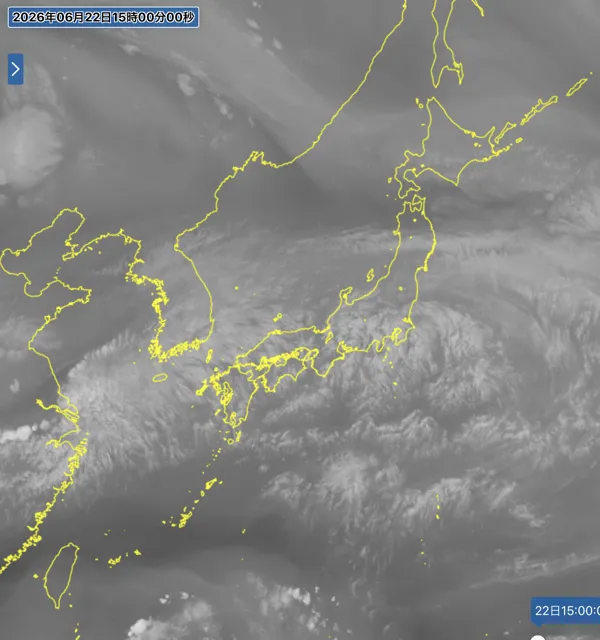 2026年6月22日15時の日本周辺の衛星水蒸気画像