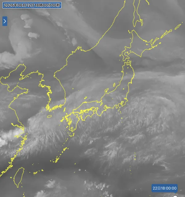 2026年6月22日18時の日本周辺の衛星水蒸気画像