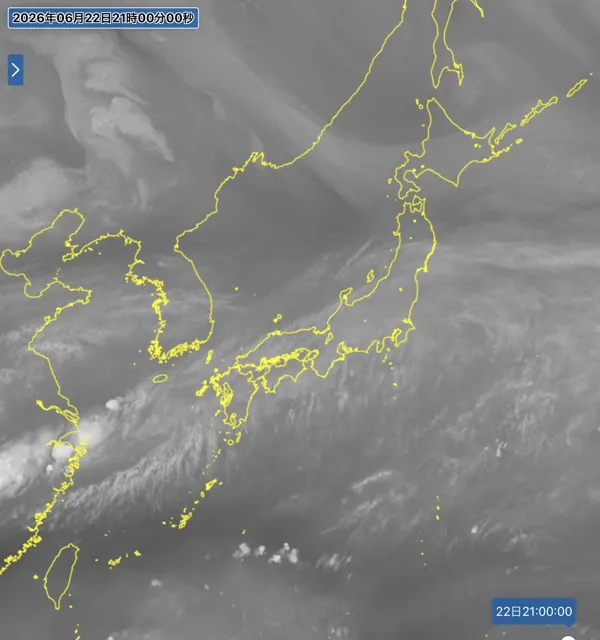 2026年6月22日21時の日本周辺の衛星水蒸気画像