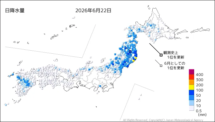 日本のアメダス日降水量の図