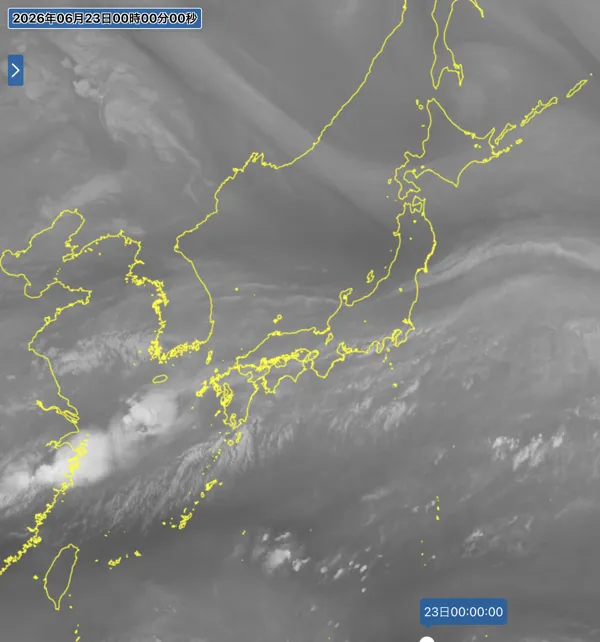 2026年6月22日24時の日本周辺の衛星水蒸気画像