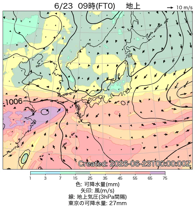 2026年6月23日の日本周辺の地上天気図（9時）