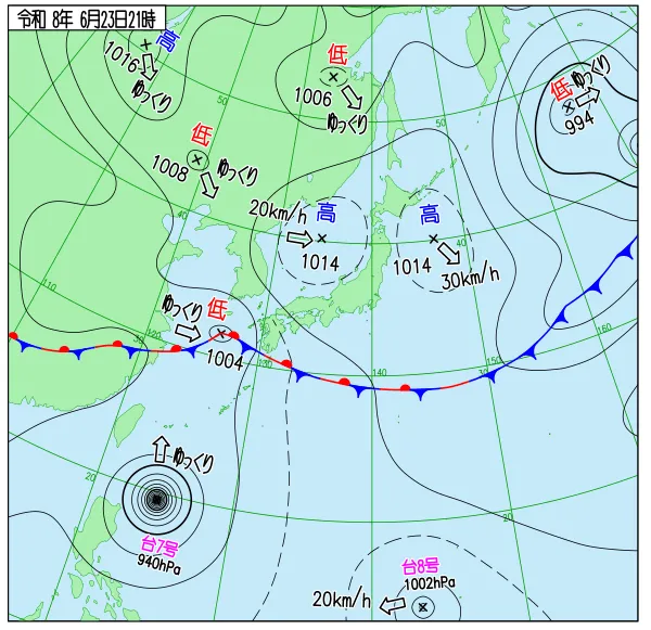 2026年6月23日21時の速報天気図