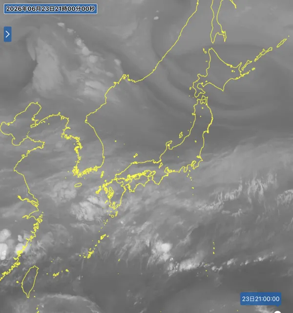 2026年6月23日21時の日本周辺の衛星水蒸気画像
