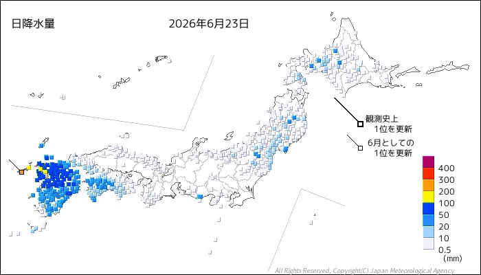 日本のアメダス日降水量の図