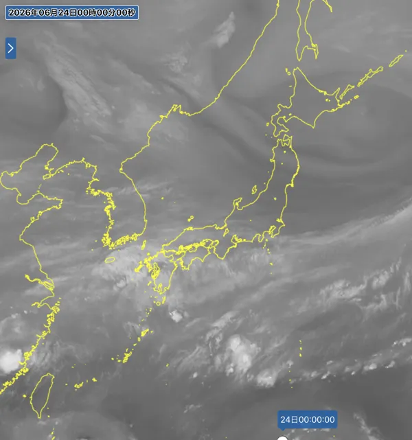 2026年6月23日24時の日本周辺の衛星水蒸気画像