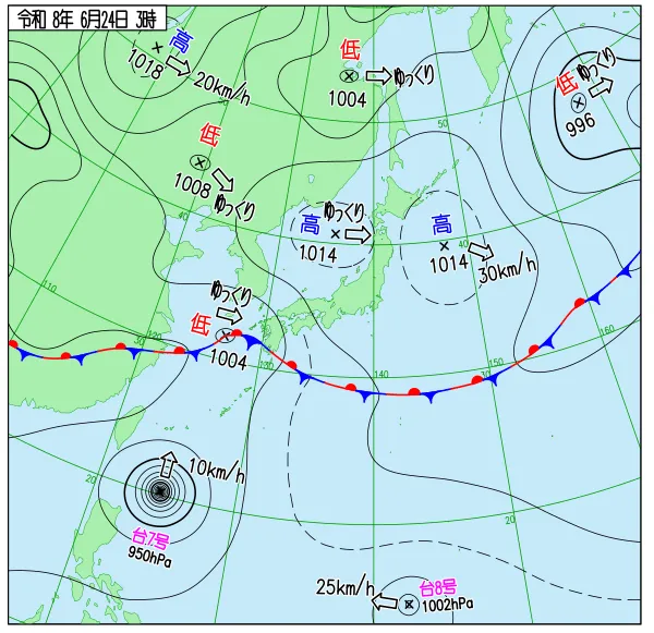 2026年6月24日3時の速報天気図