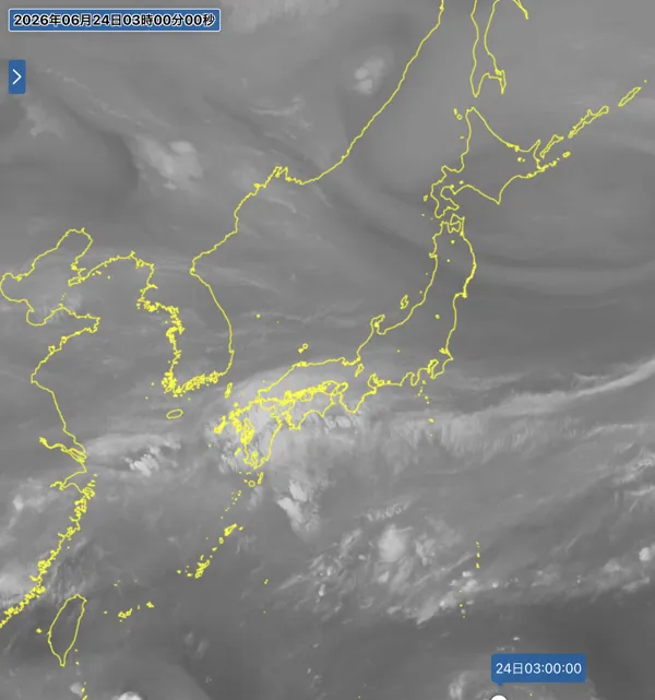 2026年6月24日3時の日本周辺の衛星水蒸気画像