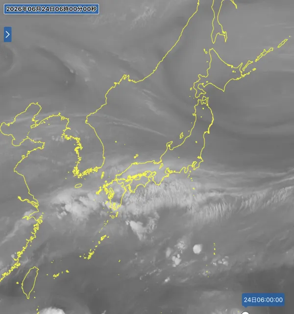 2026年6月24日6時の日本周辺の衛星水蒸気画像