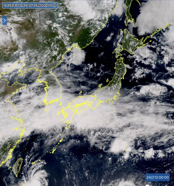 2026年6月24日12時の日本周辺の衛星可視画像