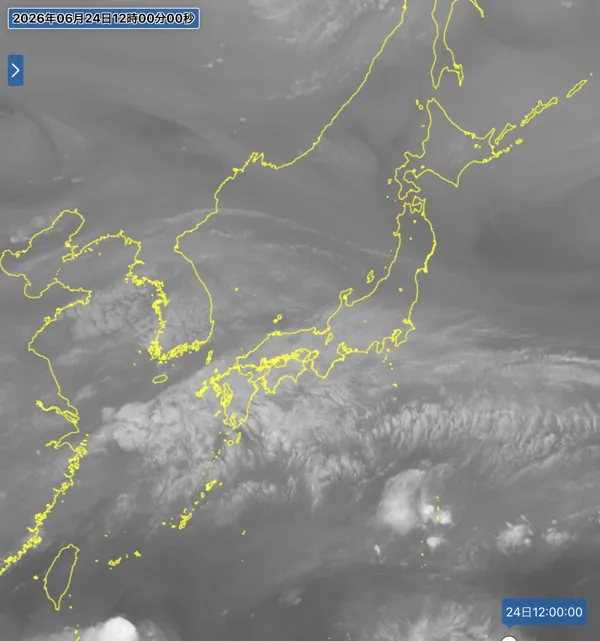 2026年6月24日12時の日本周辺の衛星水蒸気画像