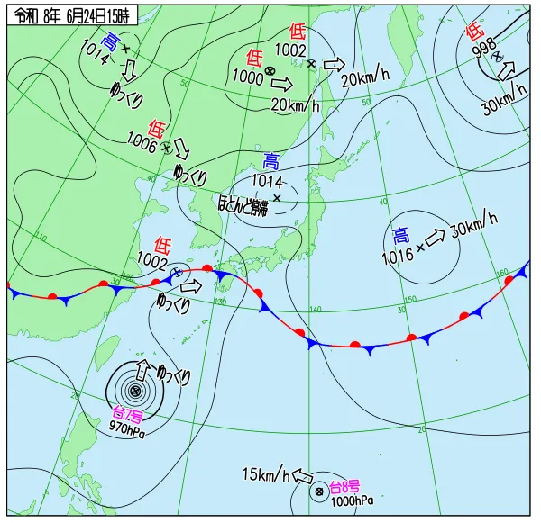 2026年6月24日15時の速報天気図