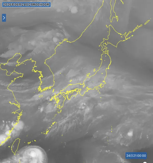 2026年6月24日21時の日本周辺の衛星水蒸気画像
