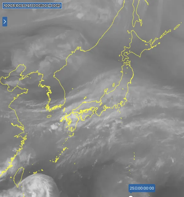 2026年6月24日24時の日本周辺の衛星水蒸気画像