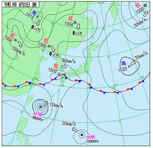2026年6月25日3時の速報天気図