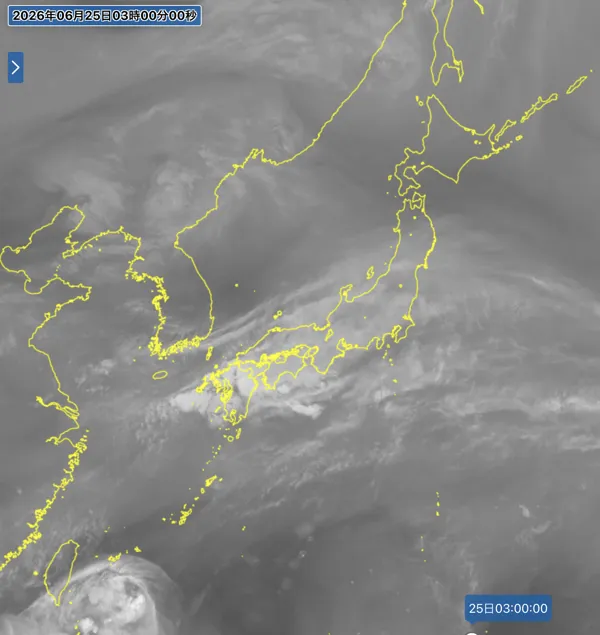 2026年6月25日3時の日本周辺の衛星水蒸気画像