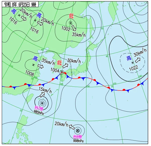 2026年6月25日9時の速報天気図
