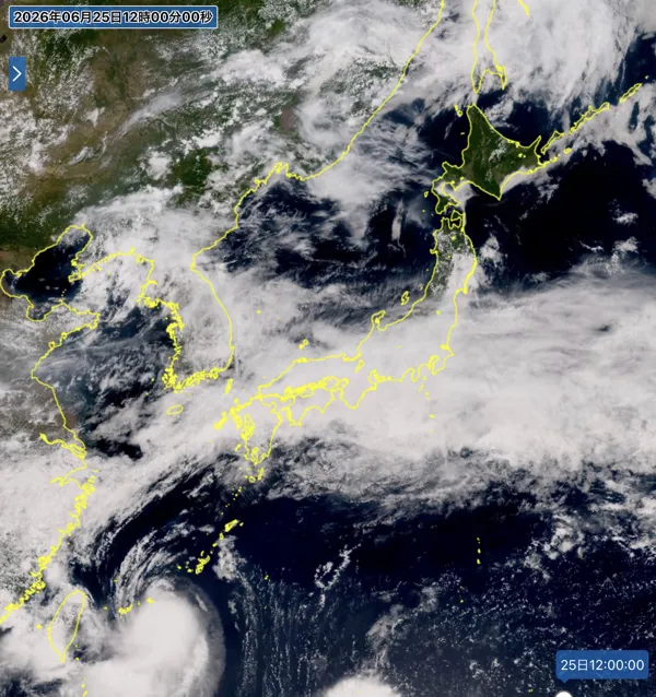 2026年6月25日12時の日本周辺の衛星可視画像