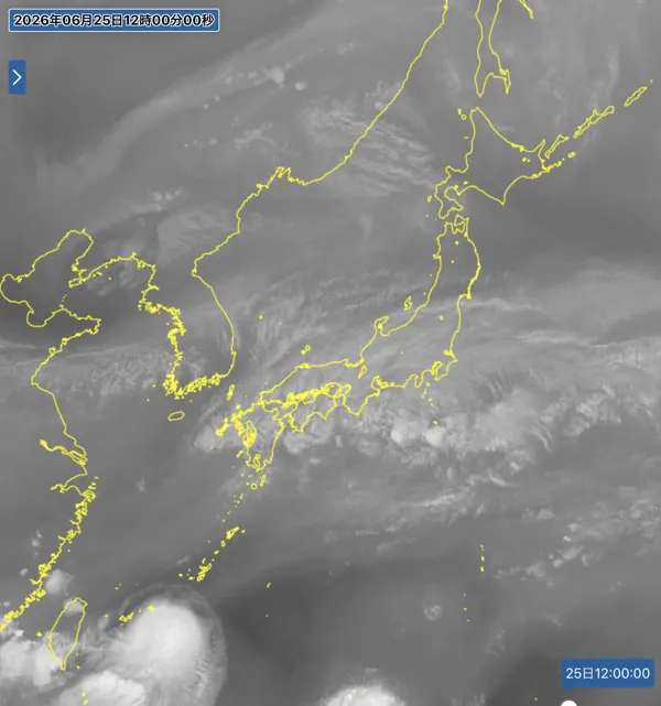 2026年6月25日12時の日本周辺の衛星水蒸気画像