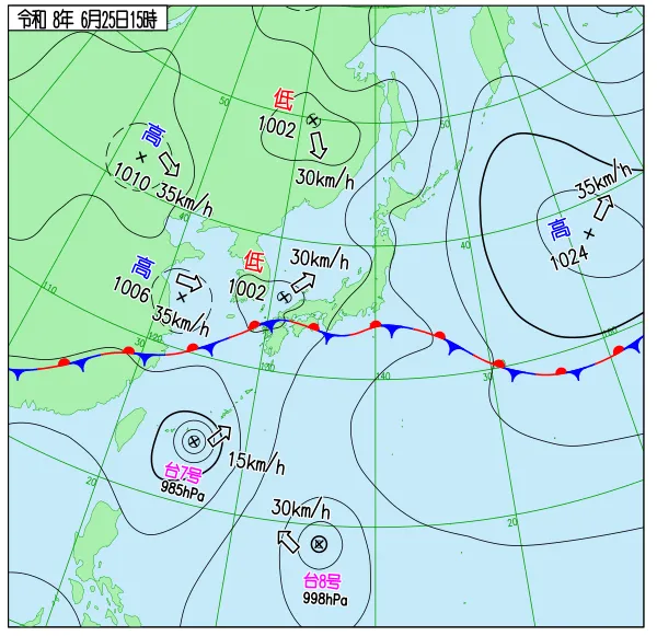 2026年6月25日15時の速報天気図