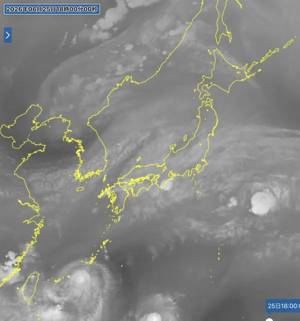 2026年6月25日18時の日本周辺の衛星水蒸気画像