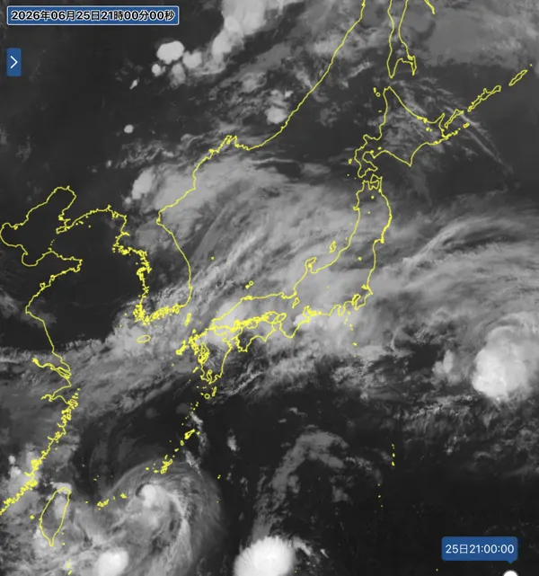 2026年6月25日21時の日本周辺の衛星赤外画像