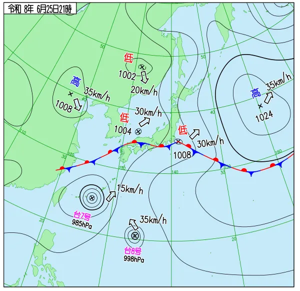 2026年6月25日21時の速報天気図