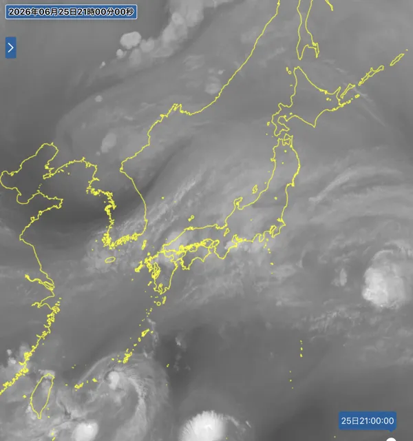 2026年6月25日21時の日本周辺の衛星水蒸気画像