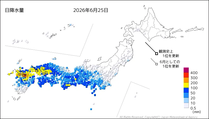 日本のアメダス日降水量の図