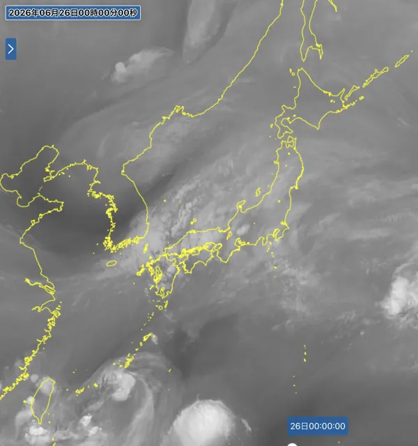 2026年6月25日24時の日本周辺の衛星水蒸気画像