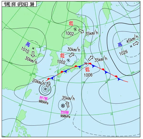 2026年6月26日3時の速報天気図