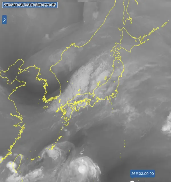 2026年6月26日3時の日本周辺の衛星水蒸気画像