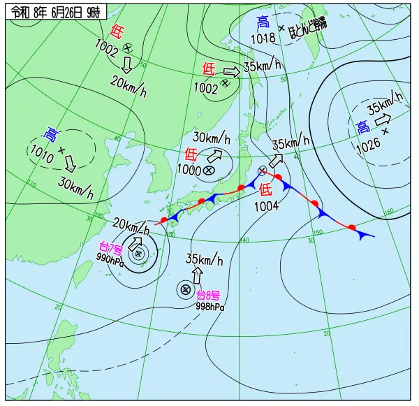 2026年6月26日9時の速報天気図