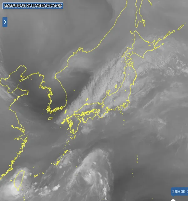 2026年6月26日9時の日本周辺の衛星水蒸気画像