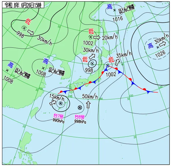 2026年6月26日15時の速報天気図