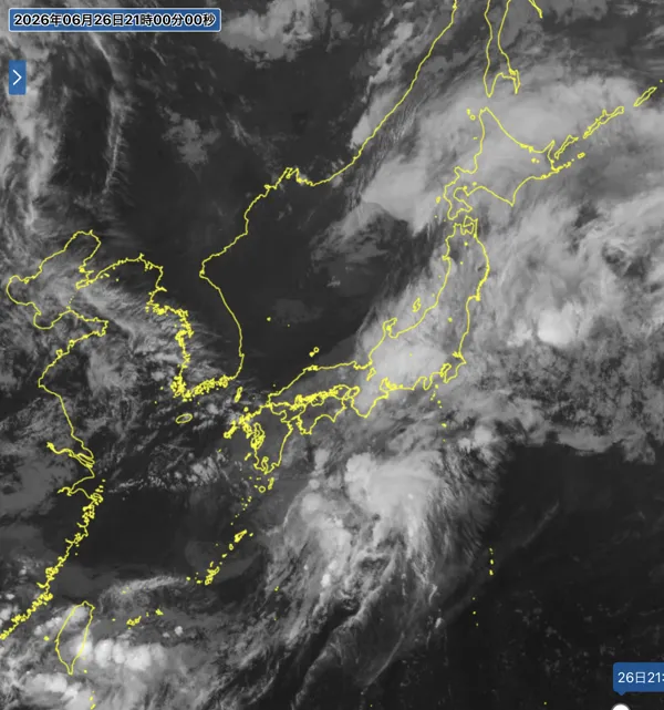 2026年6月26日21時の日本周辺の衛星赤外画像