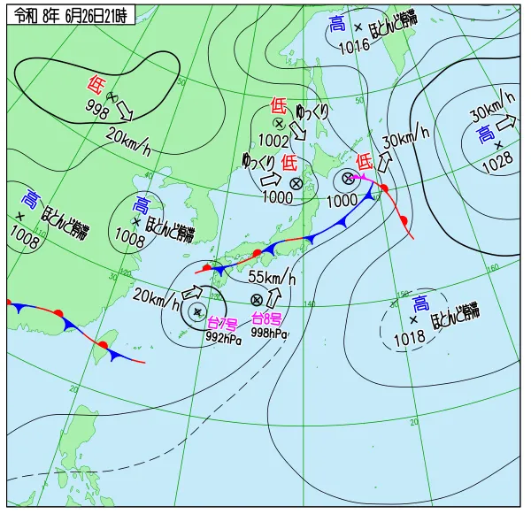 2026年6月26日21時の速報天気図
