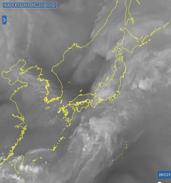 2026年6月26日21時の日本周辺の衛星水蒸気画像