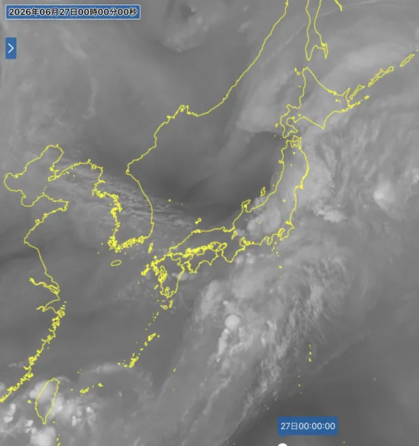 2026年6月26日24時の日本周辺の衛星水蒸気画像