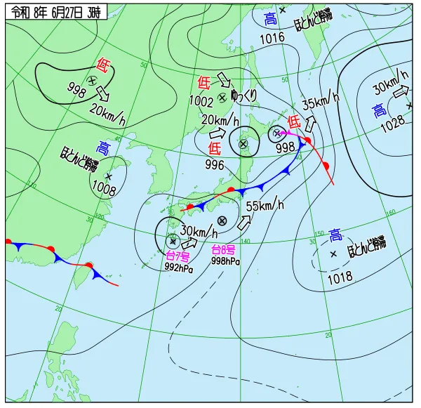 2026年6月27日3時の速報天気図