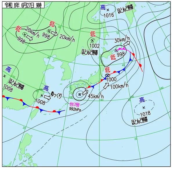 2026年6月27日9時の速報天気図