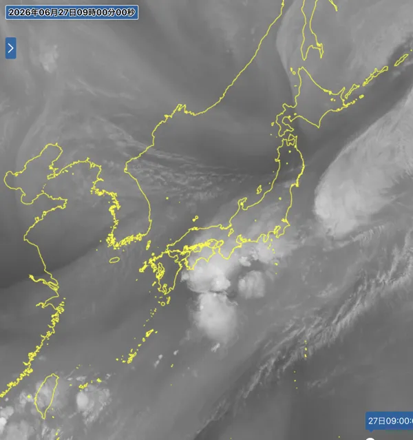 2026年6月27日9時の日本周辺の衛星水蒸気画像
