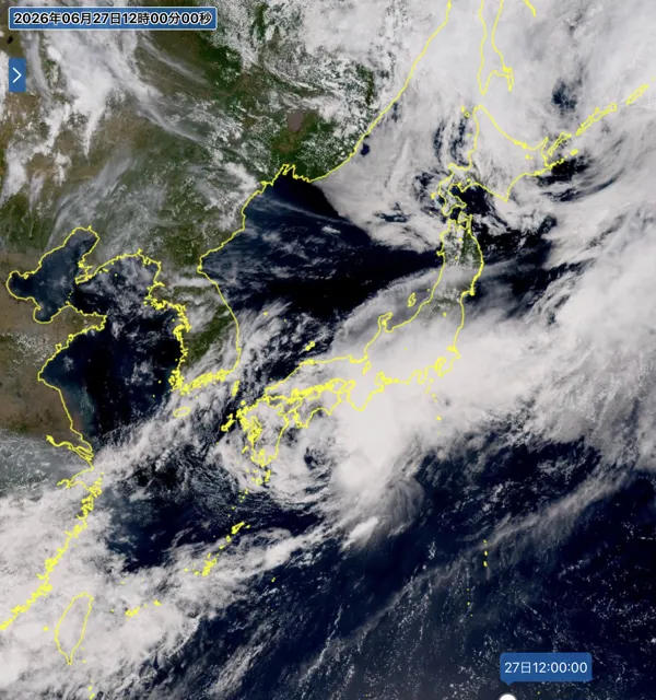 2026年6月27日12時の日本周辺の衛星可視画像