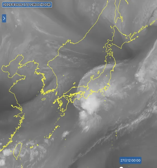 2026年6月27日12時の日本周辺の衛星水蒸気画像