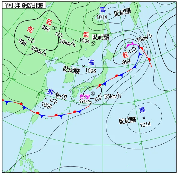 2026年6月27日15時の速報天気図