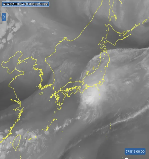 2026年6月27日15時の日本周辺の衛星水蒸気画像